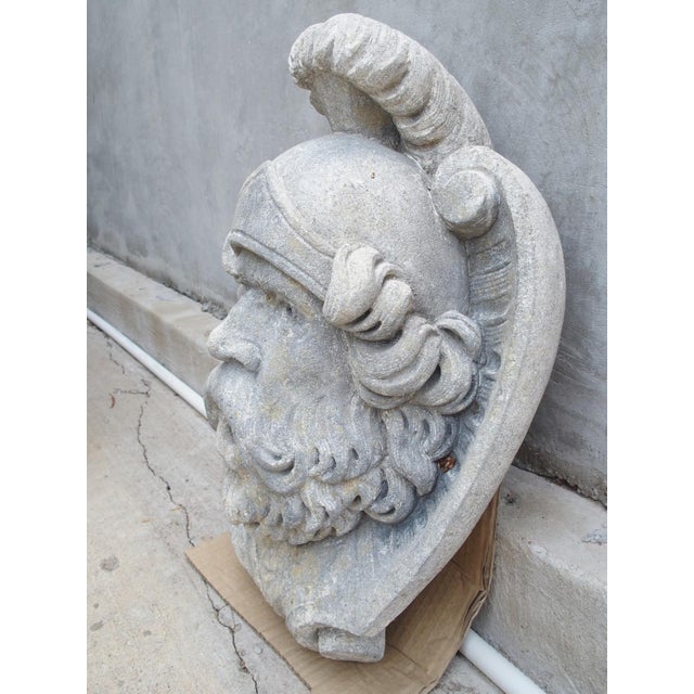 Neoclassical Italian Carved Limestone Fountain Spout of the Roman God Mars For Sale - Image 3 of 12