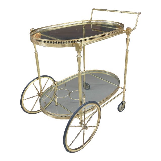 Mid 20th Century French Brass Bar Cart For Sale