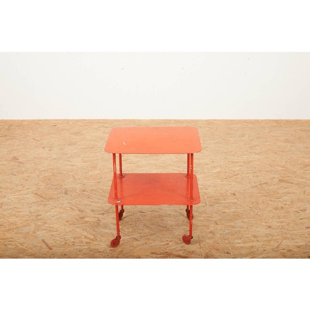 Serving Side Table with Steel Tube Frame and Sheet Metal Shelves For Sale - Image 3 of 11
