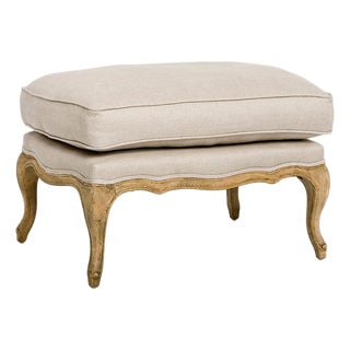 Bastille Scalloped Apron Ottoman - Linen / Natural Oak Frame For Sale