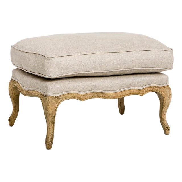 Bastille Scalloped Apron Ottoman - Linen / Natural Oak Frame For Sale