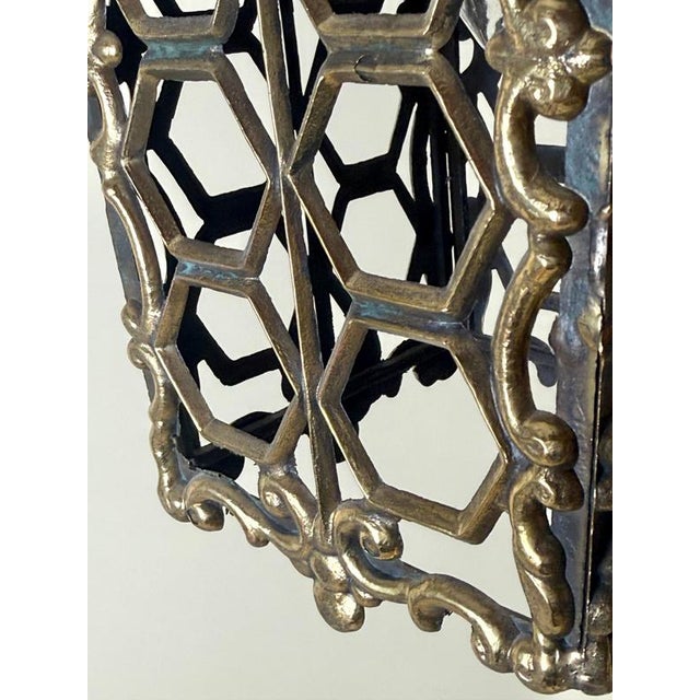 European Hollywood Regency Patinated Brass Openwork Lantern Pendant Light, 1970s For Sale - Image 12 of 17