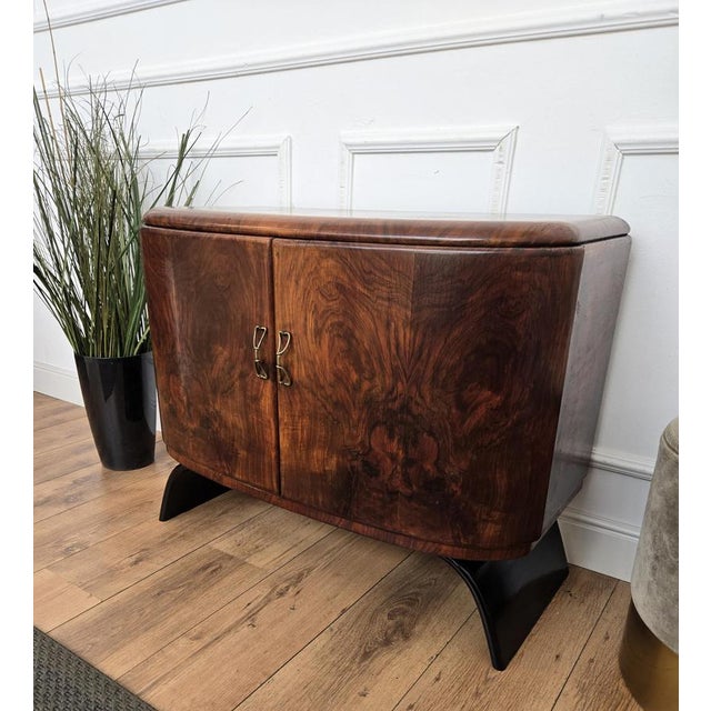 Black Mid-Century Italian Art Deco Style Walnut Burl and Mirror Mosaic Dry Bar Cabinet by Paolo Buffa, 1940s For Sale - Image 8 of 10