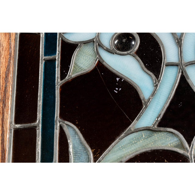 Robin's Egg Blue Late 19th Century Memorial Stained Glass Panel in Frame For Sale - Image 8 of 9