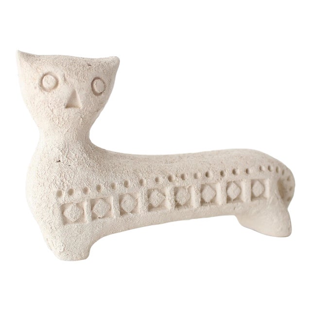 1950s Mid-Century Modern Bitossi Aldo Londi Ceramic Cat Scavo Figurine Italy For Sale