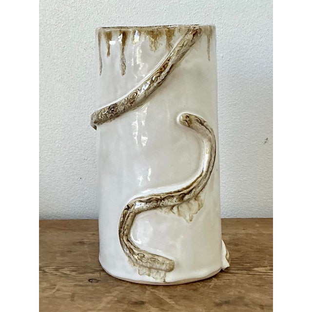 Vintage Boho Original Studio Pottery Snake Vase For Sale - Image 11 of 11