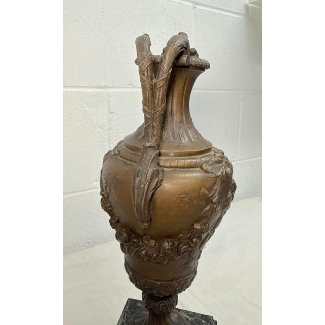 Antique Ornate Bronze Patinated Marble Victorian Ewer Mantle Garniture Vase For Sale - Image 4 of 15