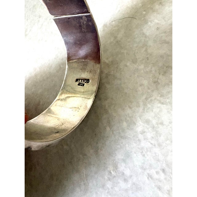 1980s Sterling Silver, Large Solid Mexican Taxco Hinged Cuff Bracelet For Sale - Image 5 of 7