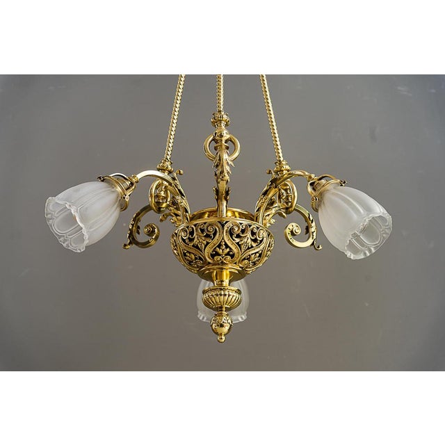 Gold Antique Chandelier with Original Glass Shades, Vienna, Austria, 1890s For Sale - Image 8 of 18