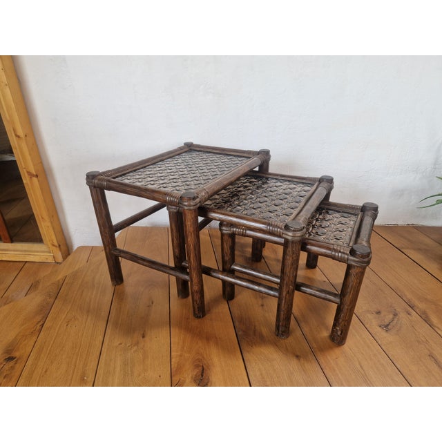 Brown Vintage Manou Bamboo Nesting Tables, 1970s, Set of 3 For Sale - Image 8 of 11