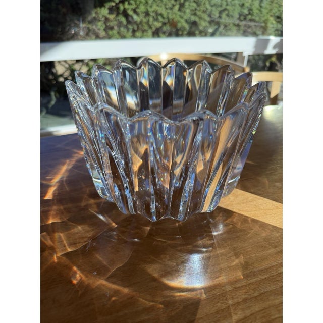 Transparent Late 20th Century Signed Orrefors Crystal Bowl 7.5" Heavy Clear Art Glass Sculptural Sweden For Sale - Image 8 of 12