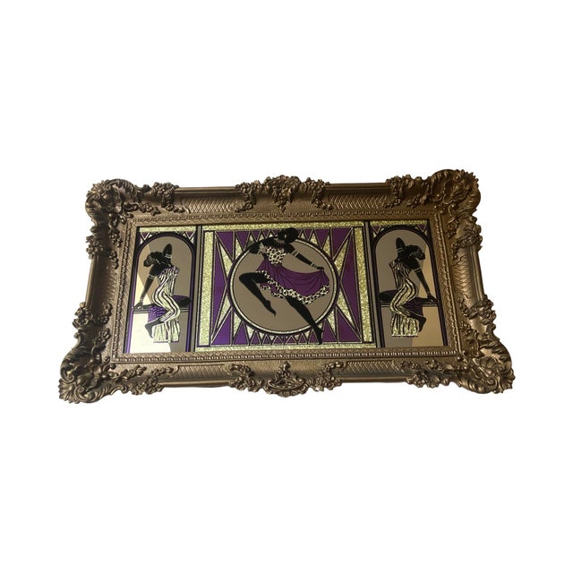 Mid-Century Modern Rare Vintage Mid Century Modern Postmodern 1970s African Disco Mirror Wall Art 1980s Ornate Regency MCM For Sale - Image 3 of 11