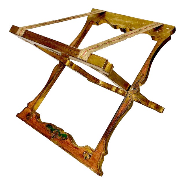 Antique Italian Hand Painted Florentine Luggage Rack. For Sale