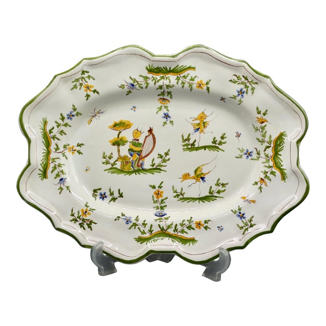 French Moustiers Large Oval Platter Hand Painted For Sale