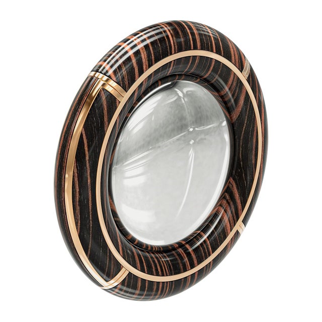 Art Deco "Sparrow" Convex Wall Mirror With Bronze Details, Handcrafted For Sale - Image 3 of 9