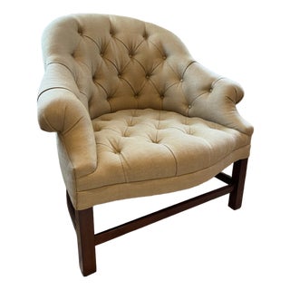 Bunny Williams T42 Tufted Lounge Chair in Tan Beige Linen For Sale