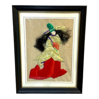 Asian Style Textile/Hair Woman Framed Collage For Sale