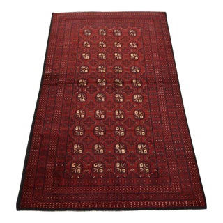 Vintage Tribal Rug 3'8'' X 5'10'' Red Wool Hand-Knotted Oriental Carpet For Sale