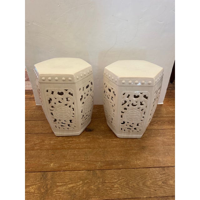 Blanc De Chine Chinese Garden Seats Tables -a Pair For Sale - Image 9 of 9