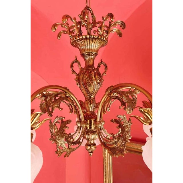 2000 - 2009 Ornate Chandelier with Floral Glass Shades For Sale - Image 5 of 5