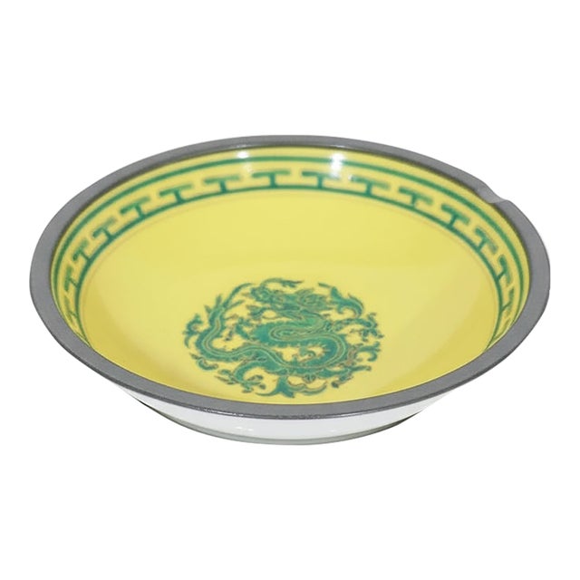 Dragon Porcelain Cloisonné Enamel Pewter Ashtray Bowl – Vintage Asian Decorative Collectible For Sale