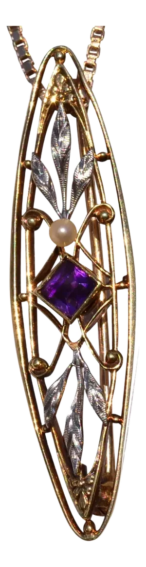 The Rosanky: Antique Art Nouveau Brooch Pendant set with Amethyst and Seed Pearl