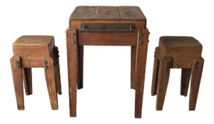 Antique Craftsman Made Wabi Sabi High Table and Stools