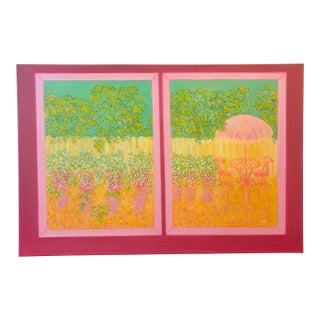 Large Scale OutdoorTerrace Oil Painting by Molly Schiff For Sale