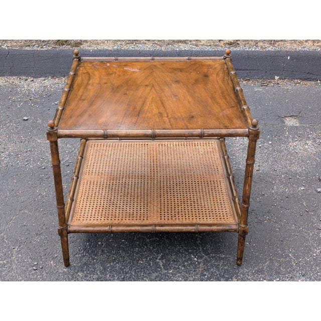 Ornamental & Decorative Materials Baker Furniture Mid 20th Century Two-Tier Caned Faux Bamboo End Table For Sale - Image 7 of 11