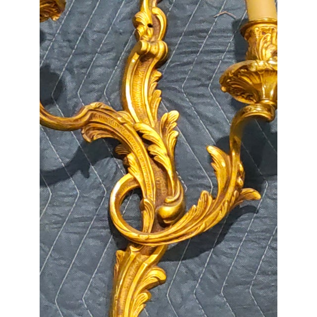 Late 19th Century French Rococo Revival Brass Two-Arm Wall Sconces - a Pair For Sale - Image 4 of 5