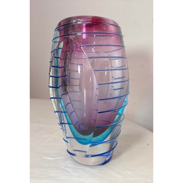 1980s High Quality Vintage Hand Blown Italian Murano Signed Art Studio Glass Vase For Sale - Image 5 of 14