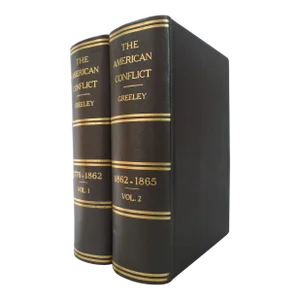 19th Century Leather Volume Set, Horace Greeley's the American Conflict - 2 Books