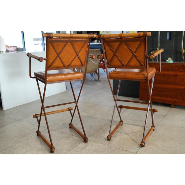 1970s X-Frame Bar Stools – Attributed To Cleo Baldon for Terra of California Pair For Sale - Image 9 of 14