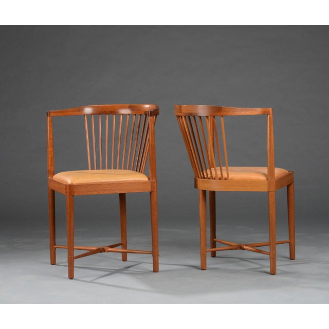Pair of fully restored King of diamonds chairs in mahogany and leather designed by Børge Mogensen for Søborg Møbelfabrik...