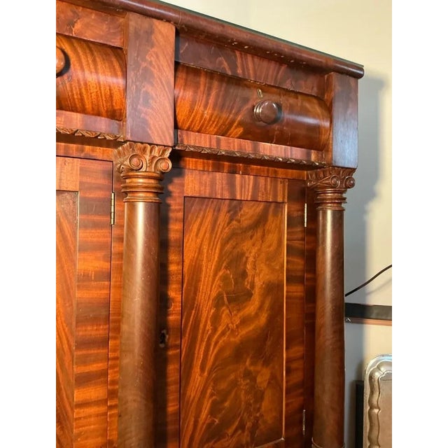 Antique American Empire Carved Flame Mahogany Sideboard With Lion Paw Feet For Sale - Image 12 of 18