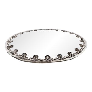 Mid-20th Century Topázio Portuguese Ornate Silver-Plated Beveled Mirror Plateau Tray For Sale