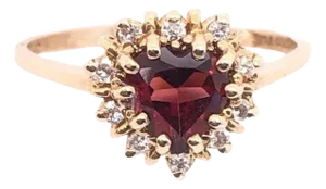14 Karat Yellow Gold Heart Shape Garnet Solitaire With Diamond Accents Ring