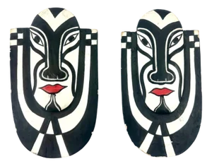 Carved and Painted Wood Masks from Bali, Set of 2