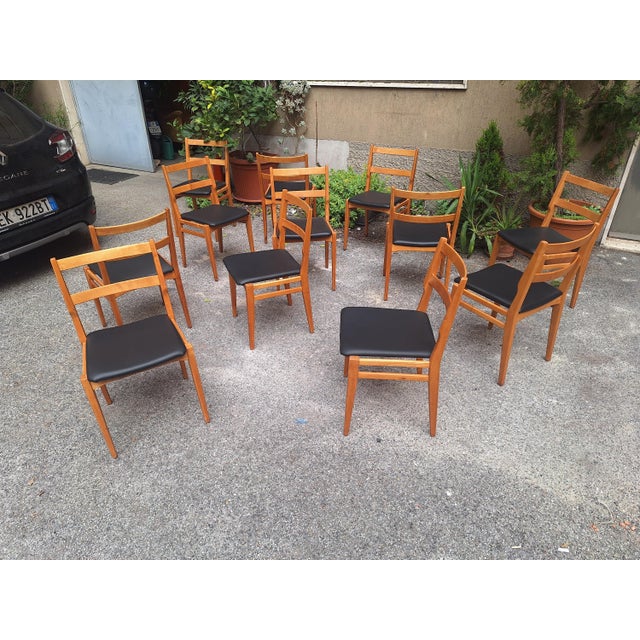 Wood Model 103 Chairs in Dark Wood and Grey Fabric by Melchiorre Bega for Cassina, 1960s, Set of 6 For Sale - Image 7 of 8