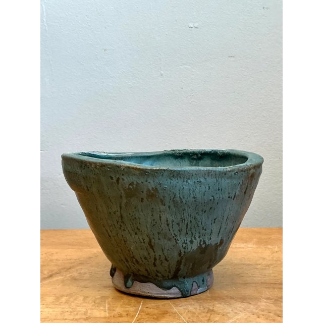 Green Vintage Abstract Design Pottery Bowl For Sale - Image 8 of 12