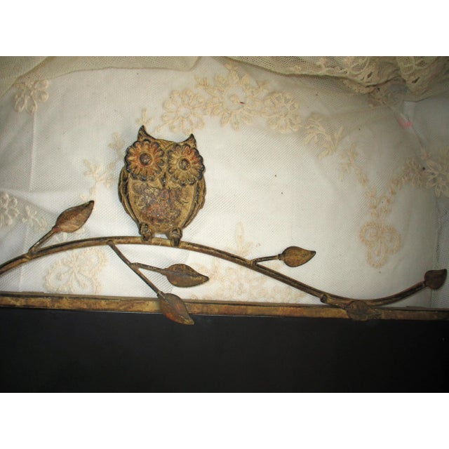 Vintage Owls on a Branch With Leaves Metal Message Board With Shelf For Sale - Image 4 of 6