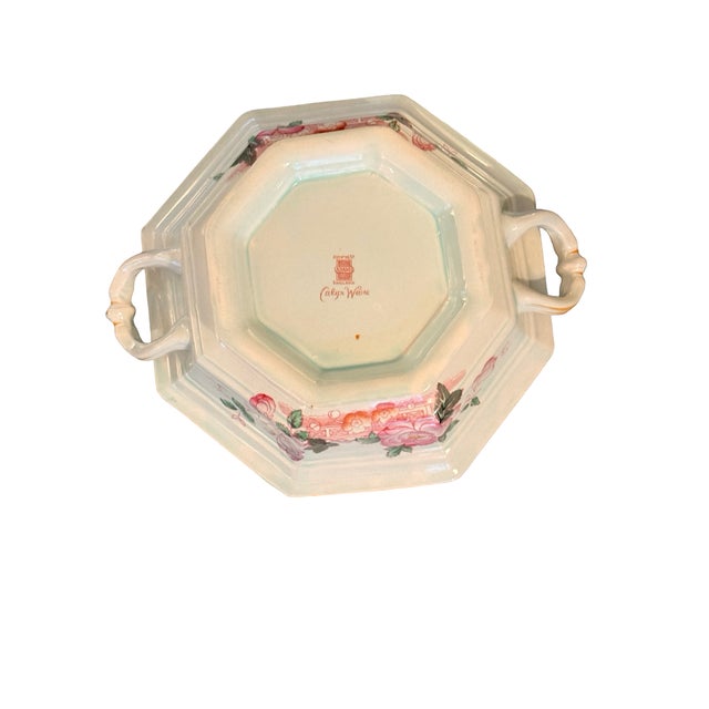 Chinoiserie Vintage Chinoiserie Adams Calyx Ware Metz Aqua Blue Octagonal Covered Serving Dish For Sale - Image 3 of 11
