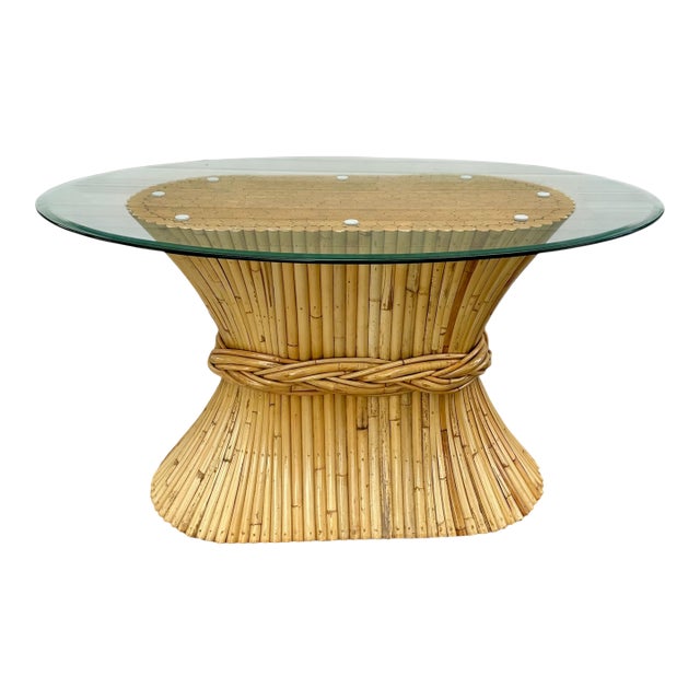 Vintage McGuire "Sheaf of Wheat" Oval Center Table, San Francisco, California, Circa 1970s/1980s For Sale