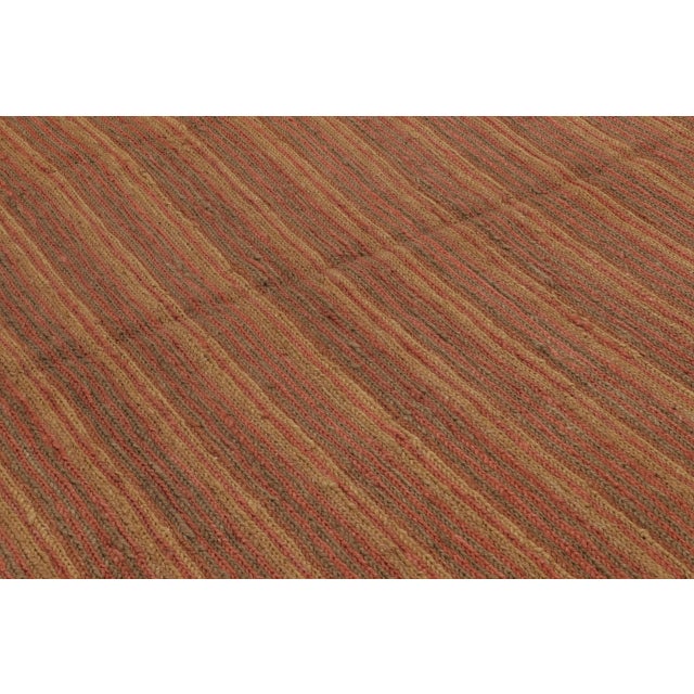2010s Rug & Kilim's Contemporary Square Flat Weave in Brown, Orange and Gold Stripes For Sale - Image 5 of 10