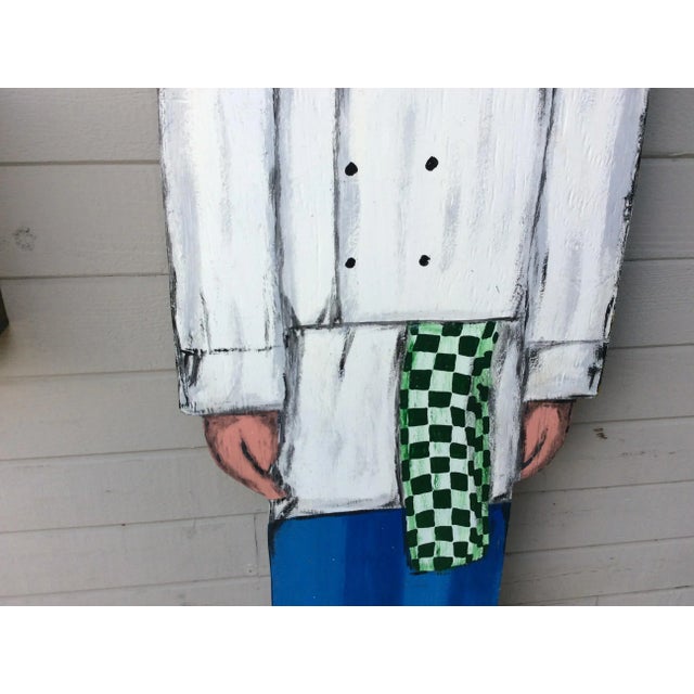 French Vintage Late 20th Century French Wood Painted Two Sided Chef Sign For Sale - Image 3 of 13