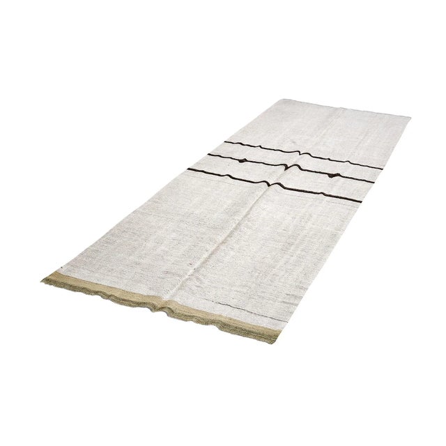 Mid-Century Modern Mid 20th Century Modern Vintage Hemp Kilim Rug For Sale - Image 3 of 7