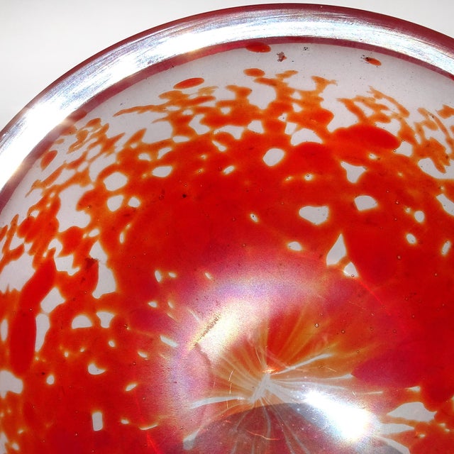 Glass Murano Dino Martens 1950s Orange Spots Iridescent Surface Italian Art Glass Decorative Bowl, as Is For Sale - Image 7 of 11