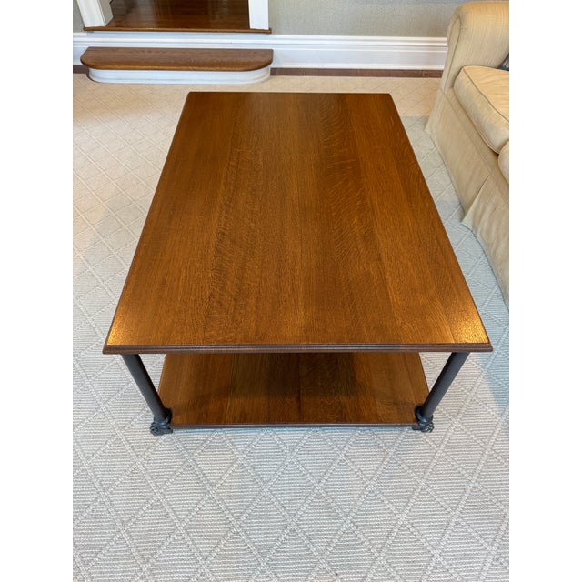 Two Tiered Oak Coffee Table With Iron Frame and Claw Foot Legs For Sale - Image 4 of 16