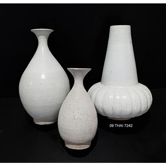 White Hand-Crafted Thai Ceramic Vase, White Glaze, For Sale - Image 8 of 11