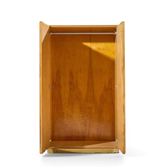 Milo Baughman for Thayer Coggin Mid Century Birdseye Maple and Brass Armoire Dresser For Sale In Chicago - Image 6 of 7